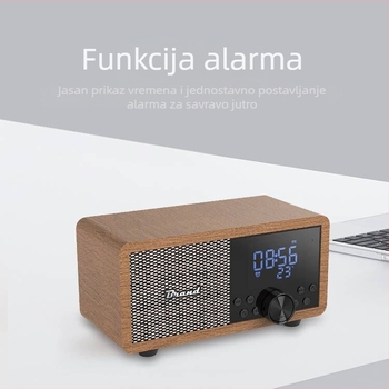 Shaba FM radio bežični drveni Bluetooth zvučnik sa alarma i čitačem kartica, 5W, Bluetooth 5.1, 100Hz-20kHz, SNR ≥75dB, domet 10 m