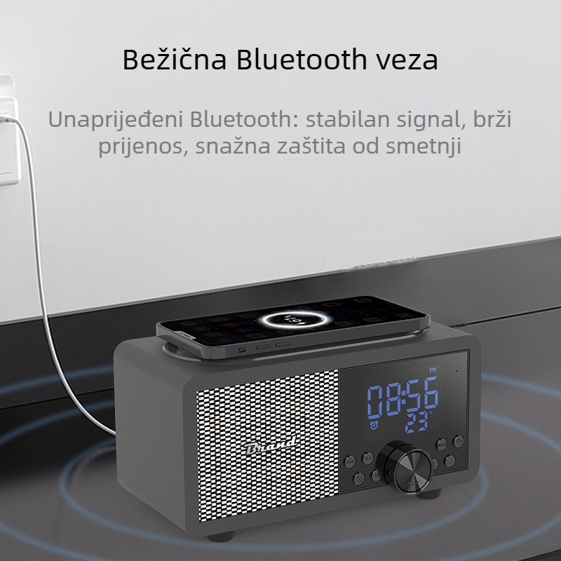 Shaba FM radio bežični drveni Bluetooth zvučnik sa alarma i čitačem kartica, 5W, Bluetooth 5.1, 100Hz-20kHz, SNR ≥75dB, domet 10 m