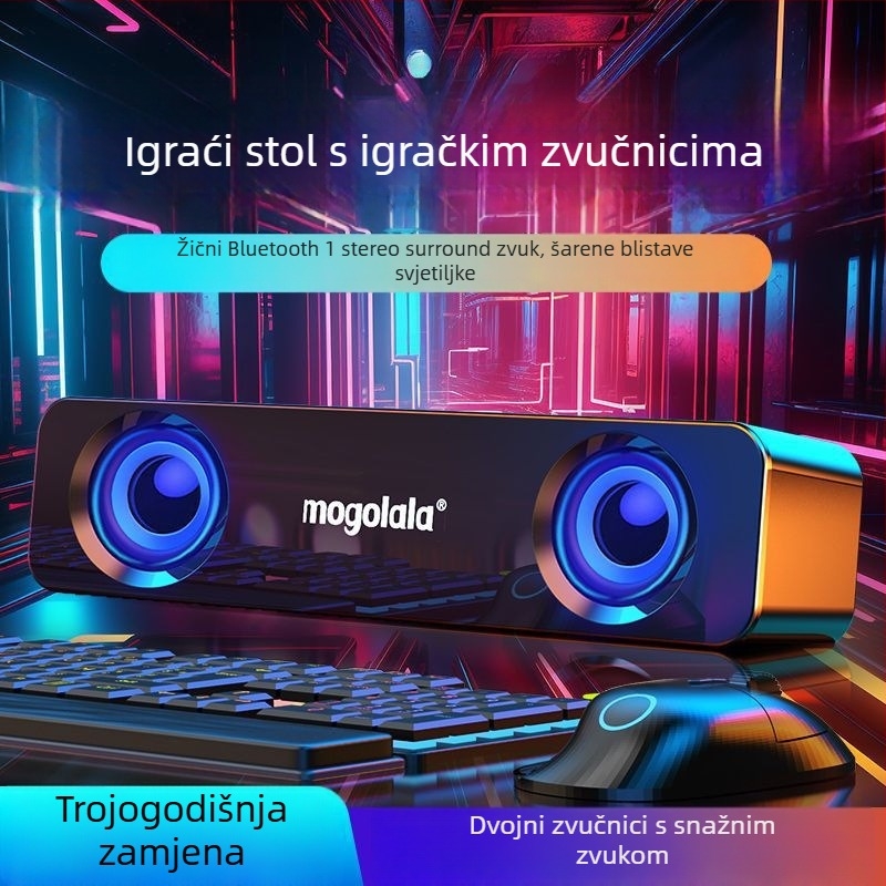 Stolni mini zvučnik s USBnapajanjem, Bluetooth i 3,5 mm, raspon frekvencija 100 Hz–20 kHz, SNR ≥70 dB, IPX7 vodootporan