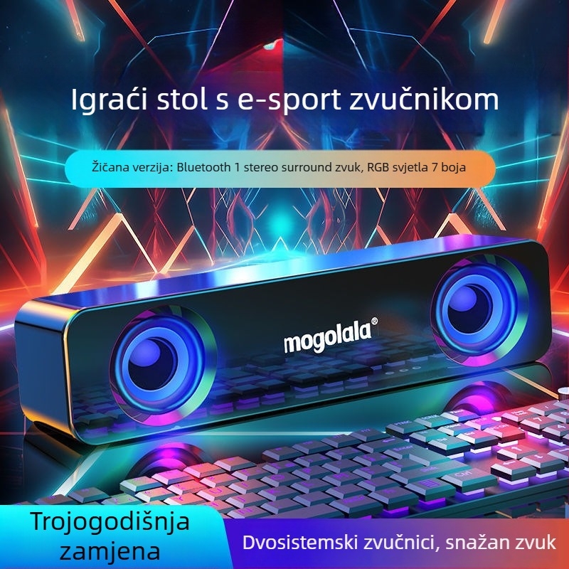 Stolni mini zvučnik s USBnapajanjem, Bluetooth i 3,5 mm, raspon frekvencija 100 Hz–20 kHz, SNR ≥70 dB, IPX7 vodootporan