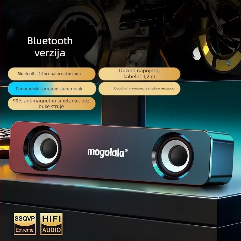 Stolni mini zvučnik s USBnapajanjem, Bluetooth i 3,5 mm, raspon frekvencija 100 Hz–20 kHz, SNR ≥70 dB, IPX7 vodootporan