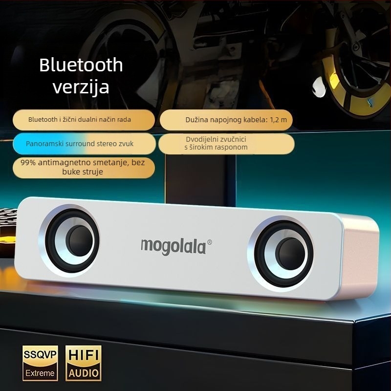 Stolni mini zvučnik s USBnapajanjem, Bluetooth i 3,5 mm, raspon frekvencija 100 Hz–20 kHz, SNR ≥70 dB, IPX7 vodootporan