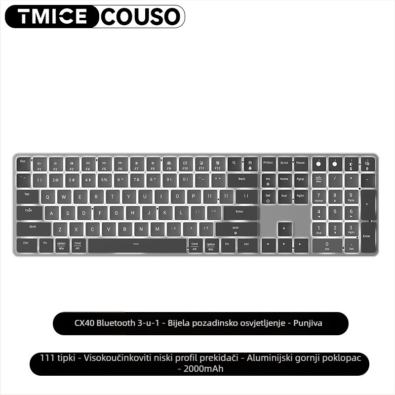 Mehanička tipkovnica CK40 s Bluetooth dvostrukim načinom, ultra-tanki dizajn, linearni prekidač, RGB pozadinsko osvjetljenje, 111 tipki