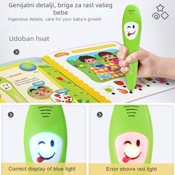 Pisač za čitanje s točkama za ranu edukaciju, čitač knjiga i kartica, interaktivni zvukovi i dodir, za djecu 4–6 godina