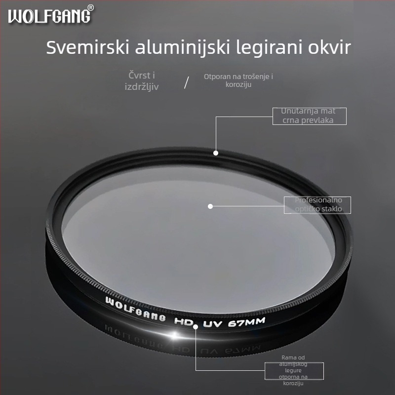 Wolfgang UV filter za SLR fotoaparat – nov, običan UV filter, model 37MM-105MM, kompatibilan s objektivima kamere, prilagođeni uzorak obrade