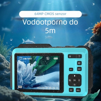 Vodootporna digitalna kamera s dvostrukim zaslonom, 64MP CMOS senzor, 4K rezolucija i 16× digitalni zoom