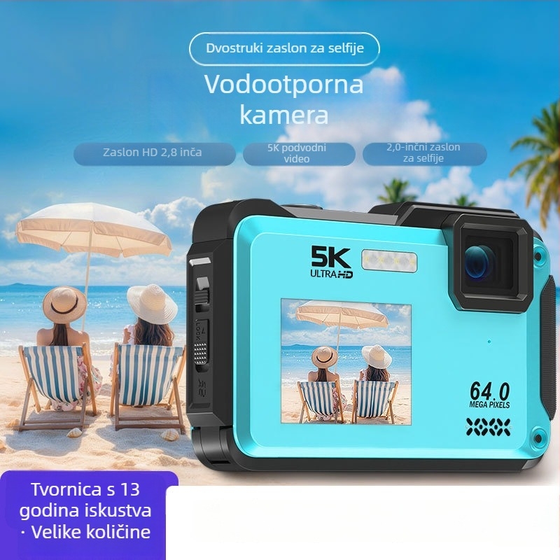 Vodootporna digitalna kamera s dvostrukim zaslonom, 64MP CMOS senzor, 4K rezolucija i 16× digitalni zoom
