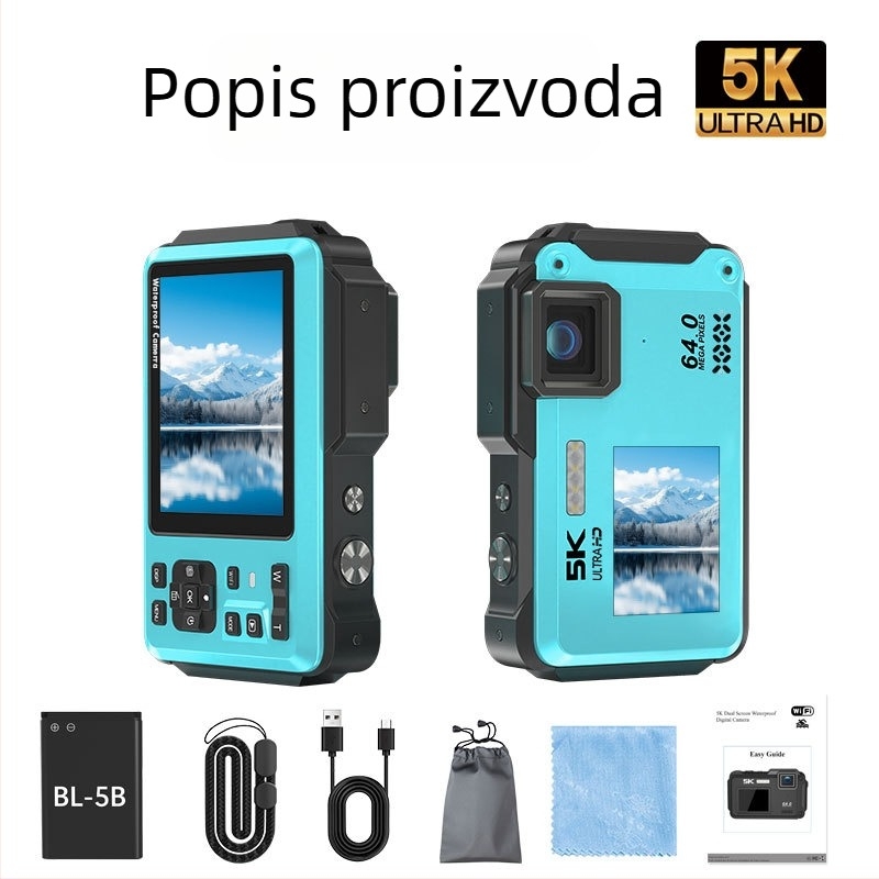Vodootporna digitalna kamera s dvostrukim zaslonom, 64MP CMOS senzor, 4K rezolucija i 16× digitalni zoom
