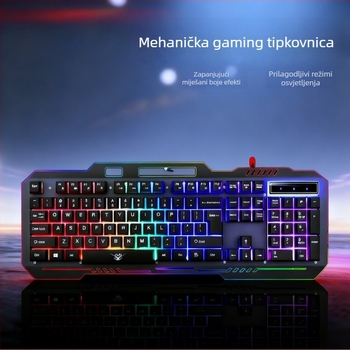 Mehanička tipkovnica s metalnim kućištem, žično povezivanje, višebojno pozadinsko osvjetljenje, 98+ tipki, podrška za zglob