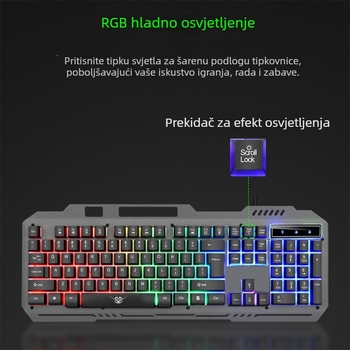 Mehanička tipkovnica s metalnim kućištem, žično povezivanje, višebojno pozadinsko osvjetljenje, 98+ tipki, podrška za zglob