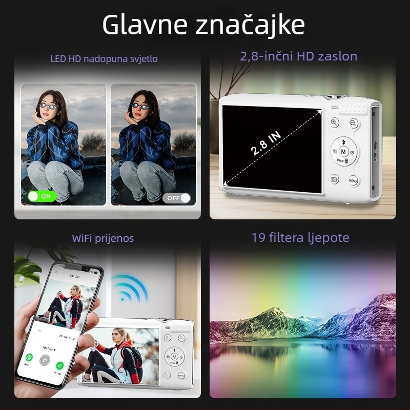 CCD digitalni fotoaparat S95PRO-D, CMOS senzor 72MP, 5K rezolucija 5120×2880, 18× digitalni zum, 2,8-inčni HD LCD zaslon