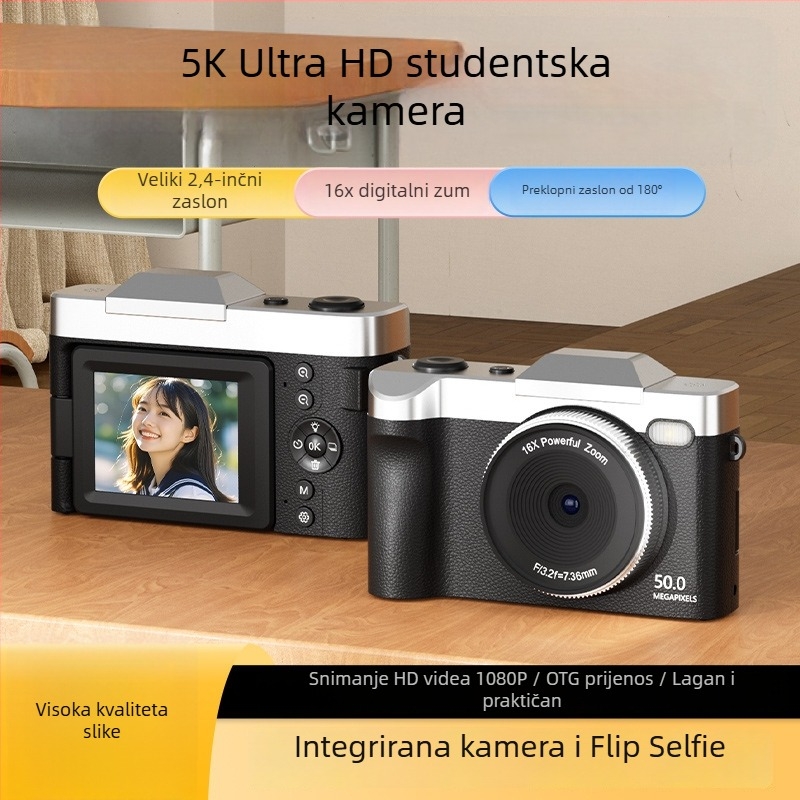 8MP CCD digitalni fotoaparat s 16x optičkim zoomom, 2,3-inčni LCD, makro način, USB 2.0, periskopski objektiv, kućište od ABS-a