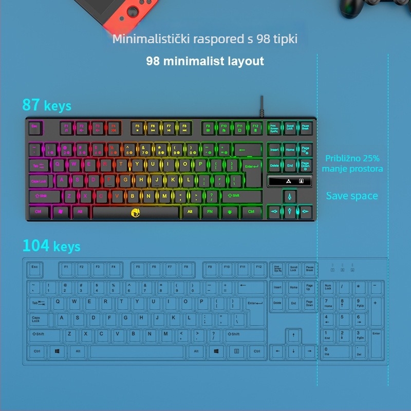 LIMEIDE 87-tipkovnica za igre, žična veza, RGB pozadinsko osvjetljenje, vodootporna