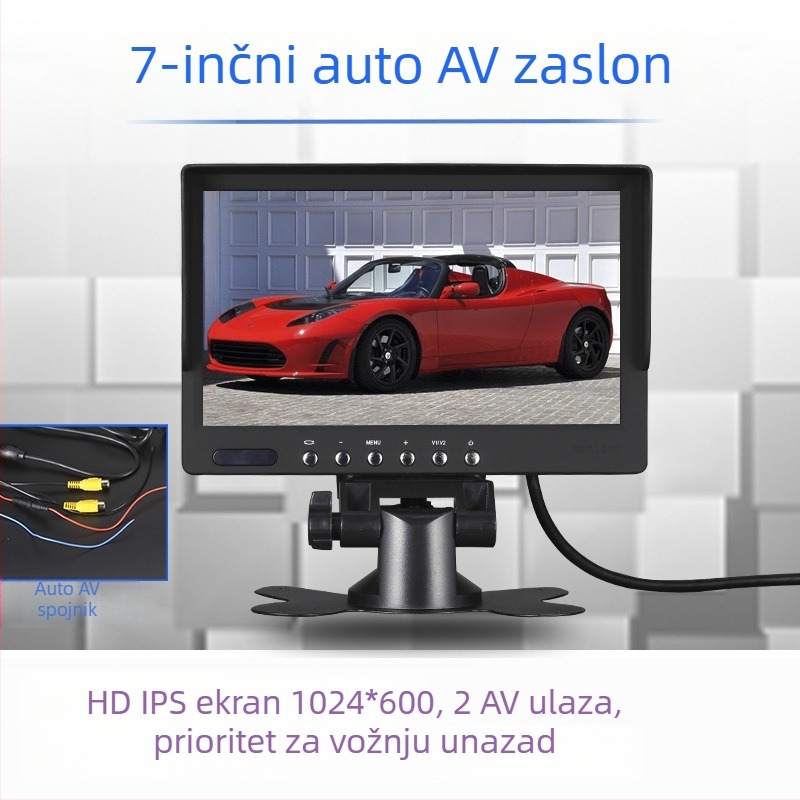Automobilski LCD zaslon, 7 inča, 1024x600, ulazi CVBS/720P/1080P, model 728AHD