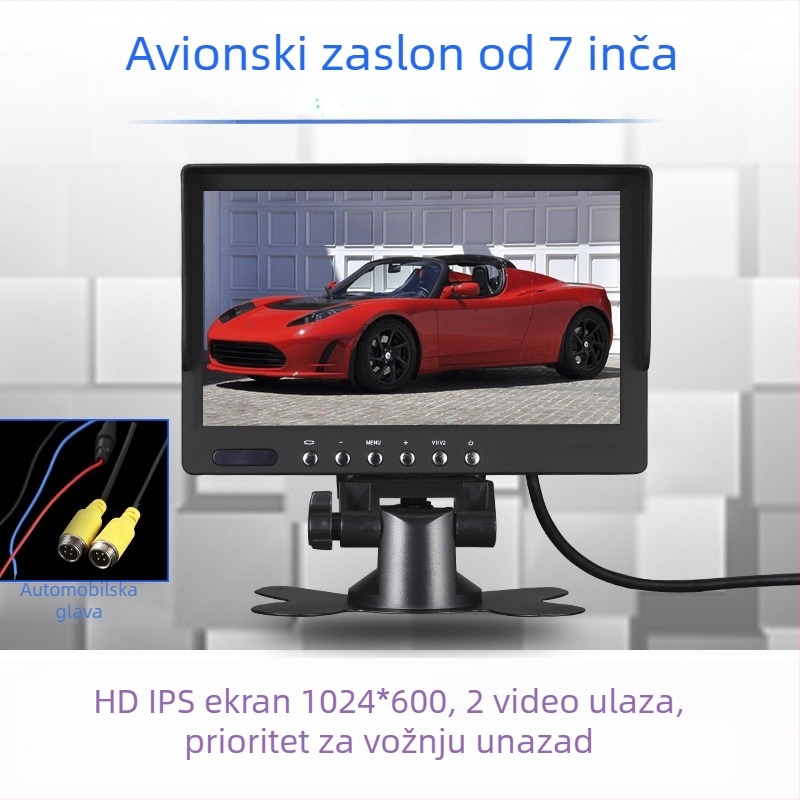 Automobilski LCD zaslon, 7 inča, 1024x600, ulazi CVBS/720P/1080P, model 728AHD