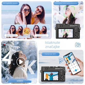 Bez ogledala kamera s 6x optičkim zumom, 4K30fps, 12MP, senzor 1/2.8", elektronička stabilizacija slike