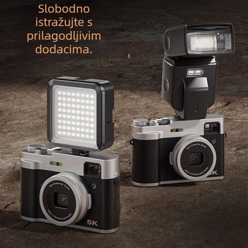 Bezzrkadna retro kamera s dvostrukom prednjom i stražnjom kamerom, stabilizacija slike, 14MP CMOS senzor, 16x digitalni zum, maksimalna rezolucija 8000×6000