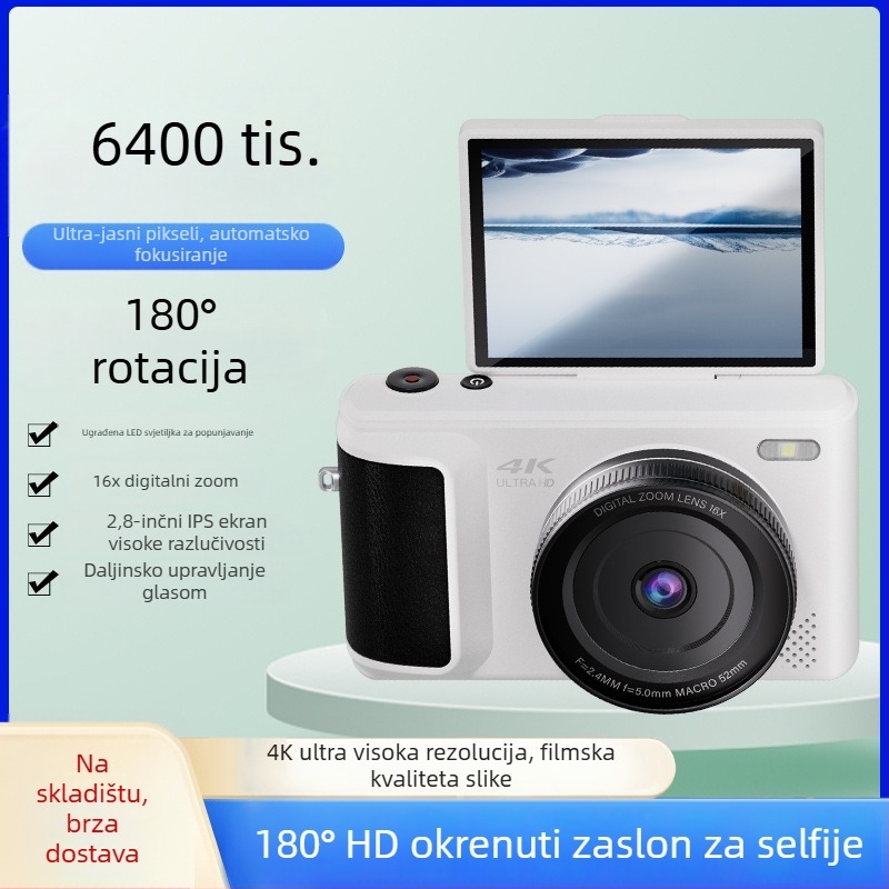 Digitalna kamera za studente s preklopnim zaslonom za selfie i vlog, potpuno ručno upravljanje, 14MP CMOS senzor 1/1.8in, 2.8in LCD, periskopski objektiv, 16x digitalni zoom, anti-shake