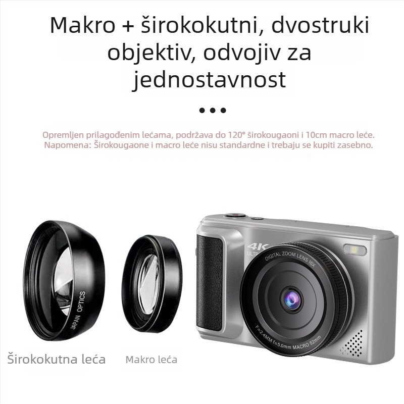 Digitalna kamera za studente s preklopnim zaslonom za selfie i vlog, potpuno ručno upravljanje, 14MP CMOS senzor 1/1.8in, 2.8in LCD, periskopski objektiv, 16x digitalni zoom, anti-shake