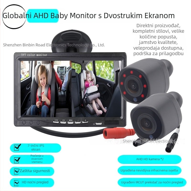 AHD dvokanalni dijeljeni auto monitor s usisnom stalkom, IR noćna kamera, 1280x720, AHD 720p