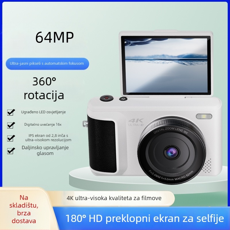 Bezgledna digitalna kamera, CMOS senzor 14 MP (1/1.8 inch), periskopski objektiv, 16x digitalni zum, 2.8 inch HD LCD, potpuno ručno upravljanje — idealno za selfie i vlog