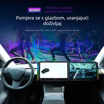 Pametna automobilska ambijentalna svjetlosna traka s RGB, glasovnim upravljanjem i ritmičnim osvjetljenjem - AS2039, 225×20×17 mm, 195 g, 5–12 V, Type-C