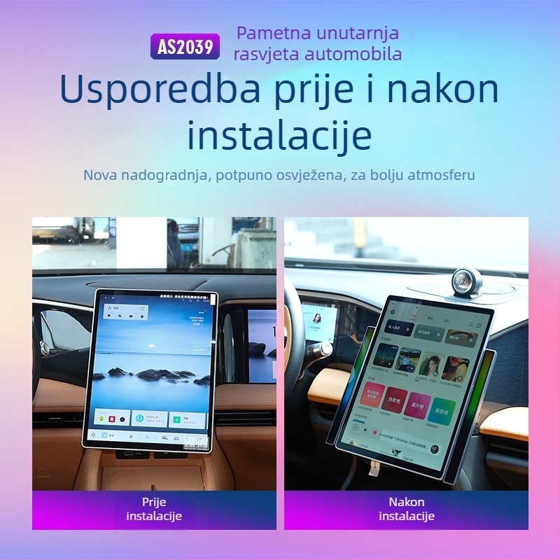 Pametna automobilska ambijentalna svjetlosna traka s RGB, glasovnim upravljanjem i ritmičnim osvjetljenjem - AS2039, 225×20×17 mm, 195 g, 5–12 V, Type-C