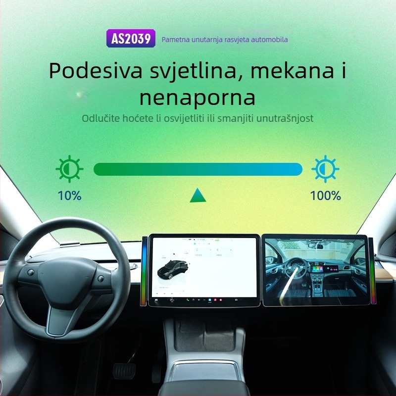 Pametna automobilska ambijentalna svjetlosna traka s RGB, glasovnim upravljanjem i ritmičnim osvjetljenjem - AS2039, 225×20×17 mm, 195 g, 5–12 V, Type-C