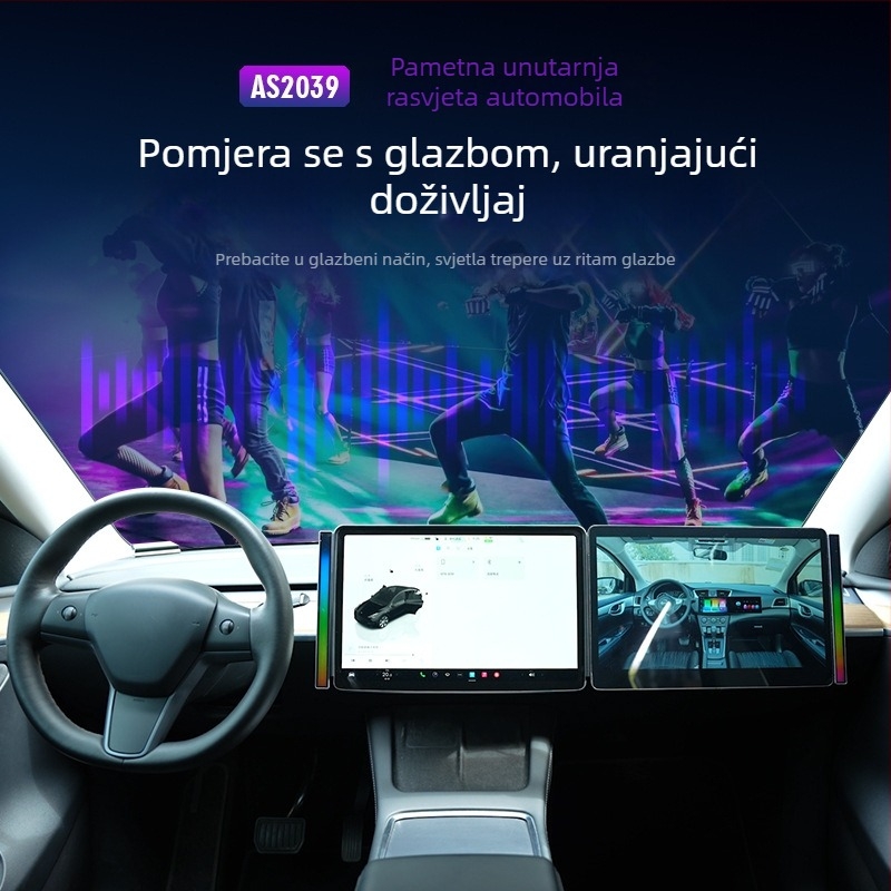 Pametna automobilska ambijentalna svjetlosna traka s RGB, glasovnim upravljanjem i ritmičnim osvjetljenjem - AS2039, 225×20×17 mm, 195 g, 5–12 V, Type-C