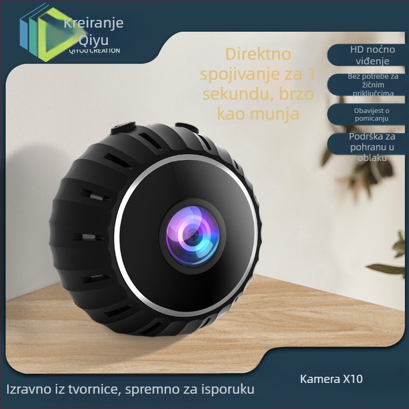 Bežična Wi‑Fi kamera s noćnim vidom, model X10, 720p/1080p rezolucija, daljinsko praćenje, trajanje baterije 50–60 minuta