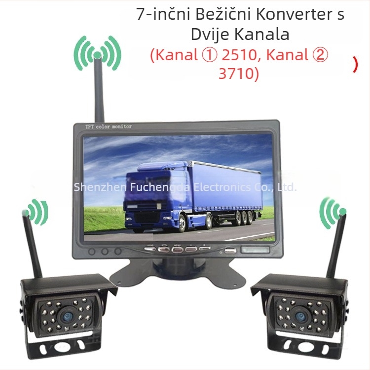 HD bežični sustav za sliku retrovizora, model 7012, LCD 800x480, analogno/digitalni ulaz, 24V