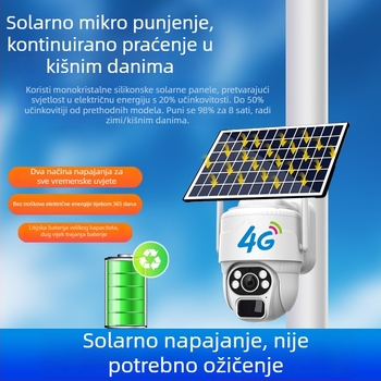 4G solarna kamera za vanjsku upotrebu, daljinski nadzor, HD noćno snimanje, 360 stupnjeva pokrivenost