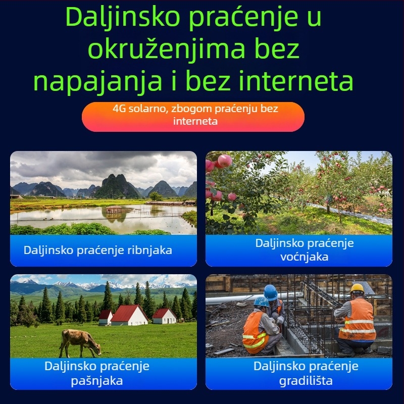 4G solarna kamera za vanjsku upotrebu, daljinski nadzor, HD noćno snimanje, 360 stupnjeva pokrivenost