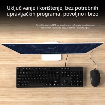 Set tipkovnice i miša, USB kabelski, 1000 DPI, ergonomski dizajn, vodootporan, pogodan za prijenosno računalo, kućnu i uredsku upotrebu