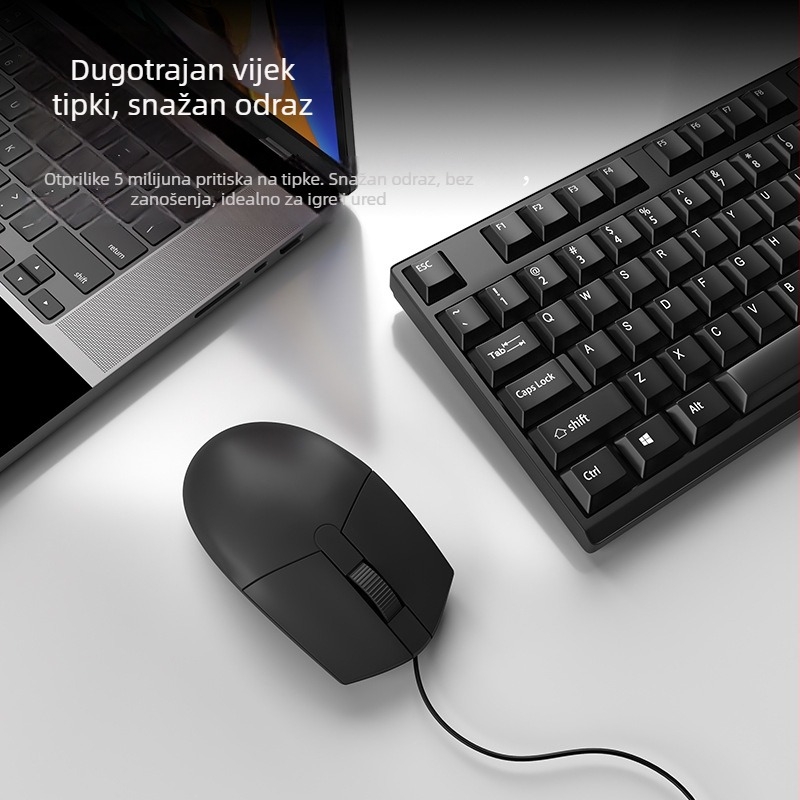 Set tipkovnice i miša, USB kabelski, 1000 DPI, ergonomski dizajn, vodootporan, pogodan za prijenosno računalo, kućnu i uredsku upotrebu