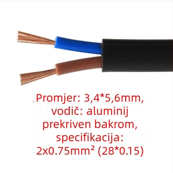 Lin Yun Era napajajući kabel, dvostruki vodič, PVC kućište, europski dvokraki okrugli utikač, 2x0.75mm²