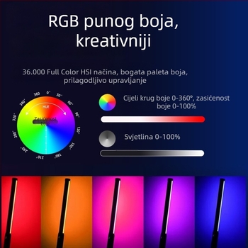 Prijenosno RGB svjetlo za fill pri vanjskoj portretnoj fotografiji (RGB LED; ugrađena baterija; snaga < 10 W; napon 5 V; boja temperatura 2500–9900 K)