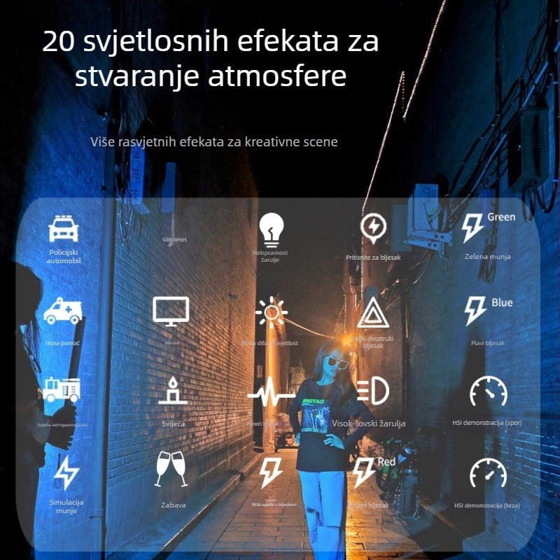 Prijenosno RGB svjetlo za fill pri vanjskoj portretnoj fotografiji (RGB LED; ugrađena baterija; snaga < 10 W; napon 5 V; boja temperatura 2500–9900 K)