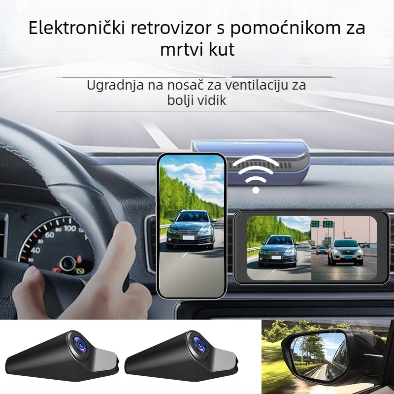 Dualna kamera za retrovizor automobila - 1080p, 120° vidno polje, Wi‑Fi, bez zaslona, TF kartica do 256 GB