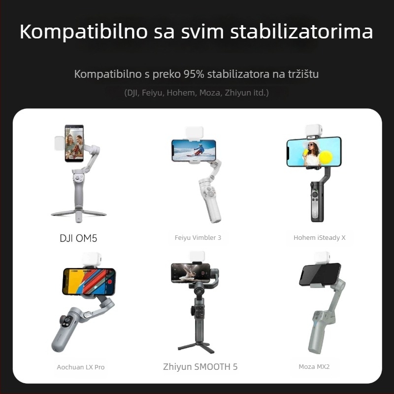 Stabilizator gimbala za telefon s magnetskim svjetlom za prijenos uživo i snimanje videa, uspravni način, snaga <10W, napon 3,7V, tri temperature boje