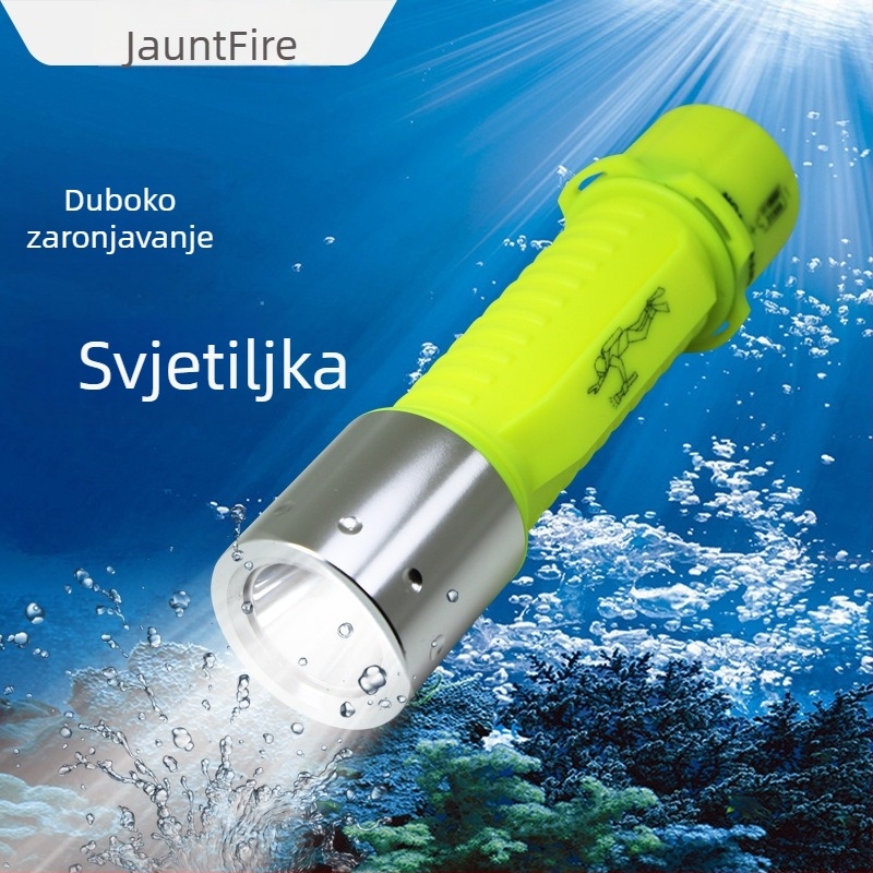 Potapljačka LED svjetiljka T6L2Q5, Prijenosno podvodno svjetlo, 1000 lm, Baterija 18650/AAA, Aluminijska legura + plast, Doseg 100–200 m