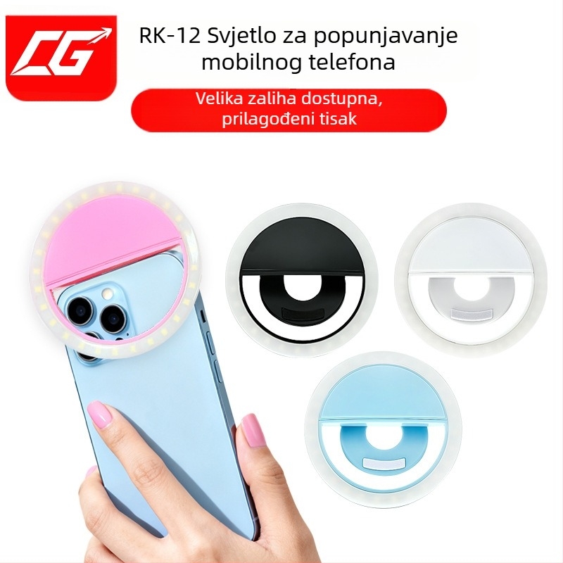 RK12 Ring light za mobitel, za live streaming i selfije, prenosno LED osvjetljenje s punjivom baterijom