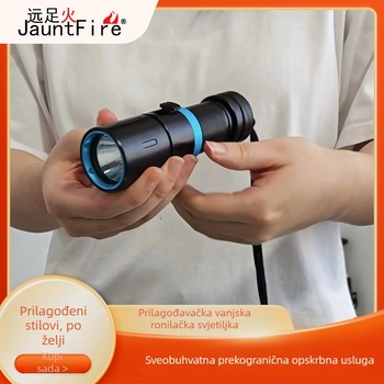 Potapljačka baterijska svjetiljka P50 s tijelom od aluminijske legure, LED svjetlo, napajanje baterijom, ručno pokretanje, mogućnost personaliziranog logotipa, domet 200–500 m