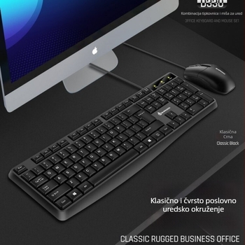 Kablirani set tipkovnice i miša s USB, optički 1000dpi, ergonomski, vodootporan, mogućnost privatne marke, za notebook, kuću, ured ili igranje