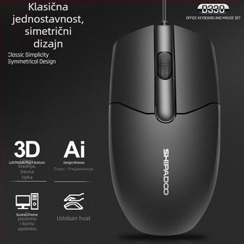 Kablirani set tipkovnice i miša s USB, optički 1000dpi, ergonomski, vodootporan, mogućnost privatne marke, za notebook, kuću, ured ili igranje