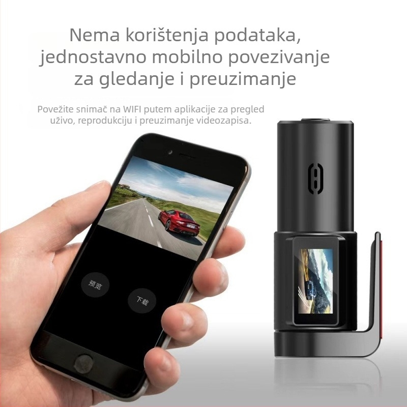 Automobilska dash kamera s 1080p HD noćnim vidom, 170° širokokutni objektiv, Wi‑Fi i slot za TF karticu