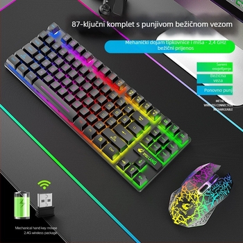 Free Wolf T87 bežični set tipkovnice i miša za eSport — USB tipkovnica i USB miš, optički 1000 DPI, ergonomski dizajn
