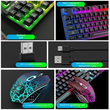 Free Wolf T87 bežični set tipkovnice i miša za eSport — USB tipkovnica i USB miš, optički 1000 DPI, ergonomski dizajn