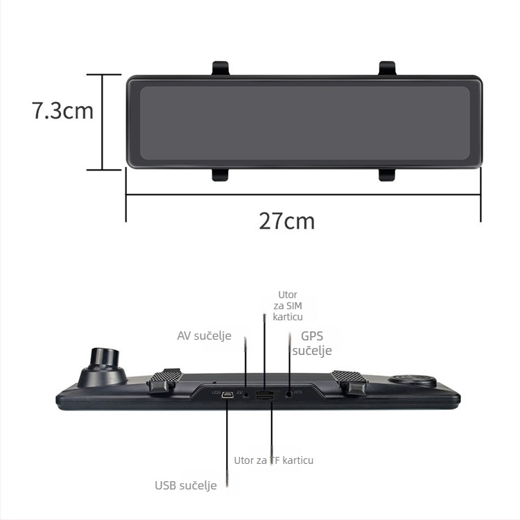 12-inčni dash cam s glasovnim upravljanjem, 4K video, streaming medija, noćni vid, 2.5D jasan zaslon, dvostruko snimanje i prikaz vožnje unazad.