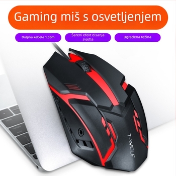 TWOLF V1 žičana gaming miš s LED osvjetljenjem, 3 tipke, 1000dpi, USB, ergonomski dizajn